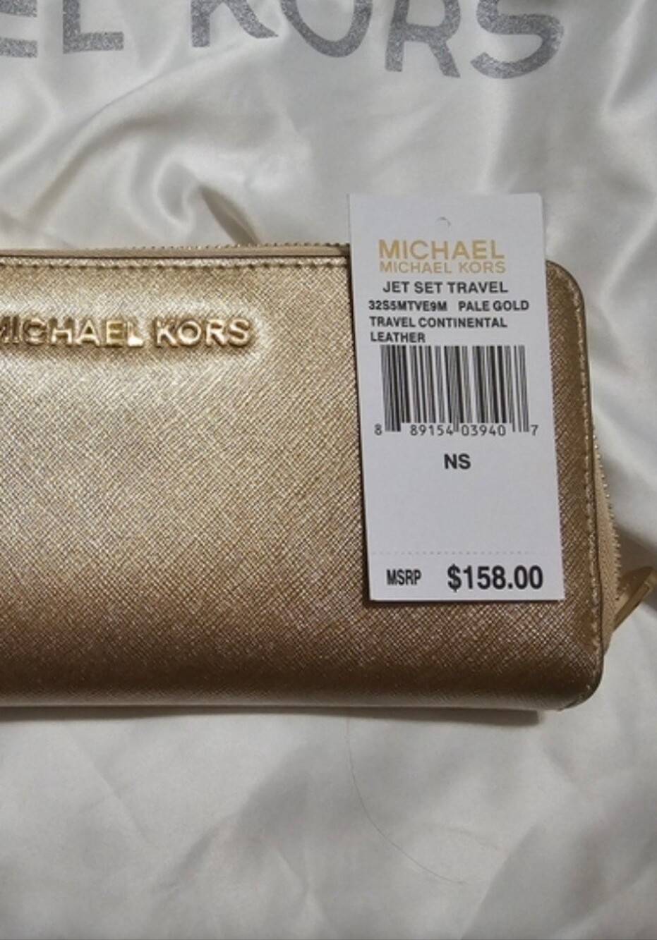 Michael Kors Metallic Gold Saffiano Zip Wristlet Wallet-2015
